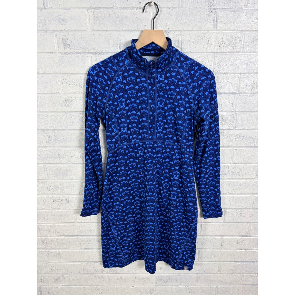 Title Nine Dream A-line Dress Womens S Blue Geometric Print 1/4 Zip Long Sleeve - Picture 1 of 10